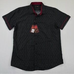 Moderno Italy Button Up Shirt Men’s L Black Geometric Print Short Sleeve NWT $82